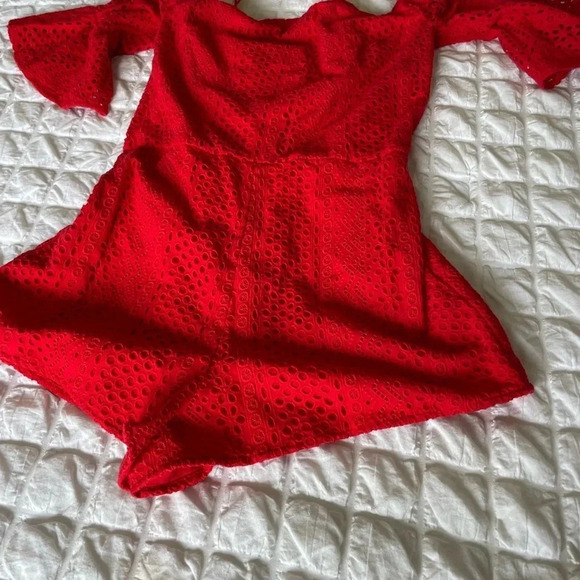 Likely Bayard Kittridge red lace off the shoulder romper - Picture 4 of 11